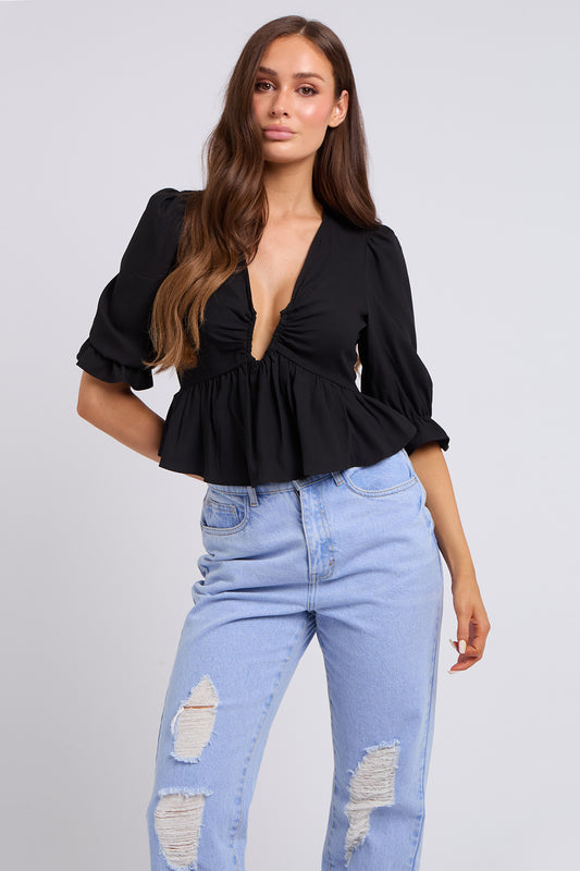 Collette Black U Bar Empire Peplum Top