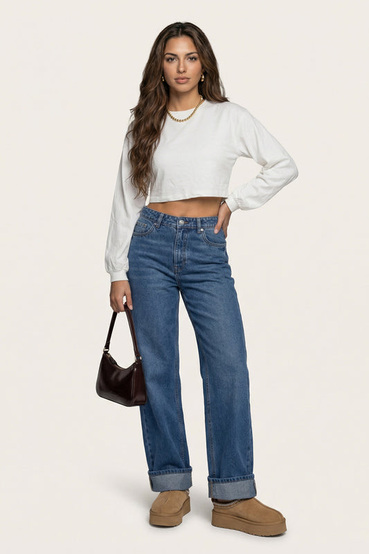 Volume Sleeve Crop Sweater