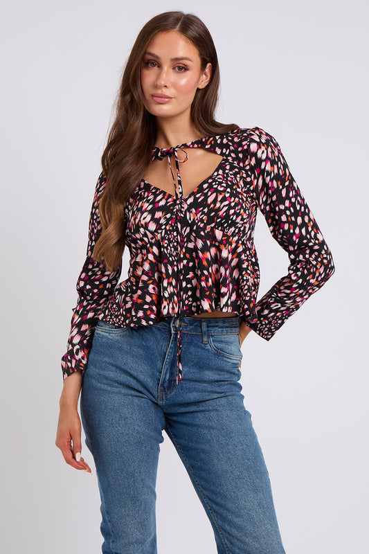 Tulip Tie Front Cut Out Blouse