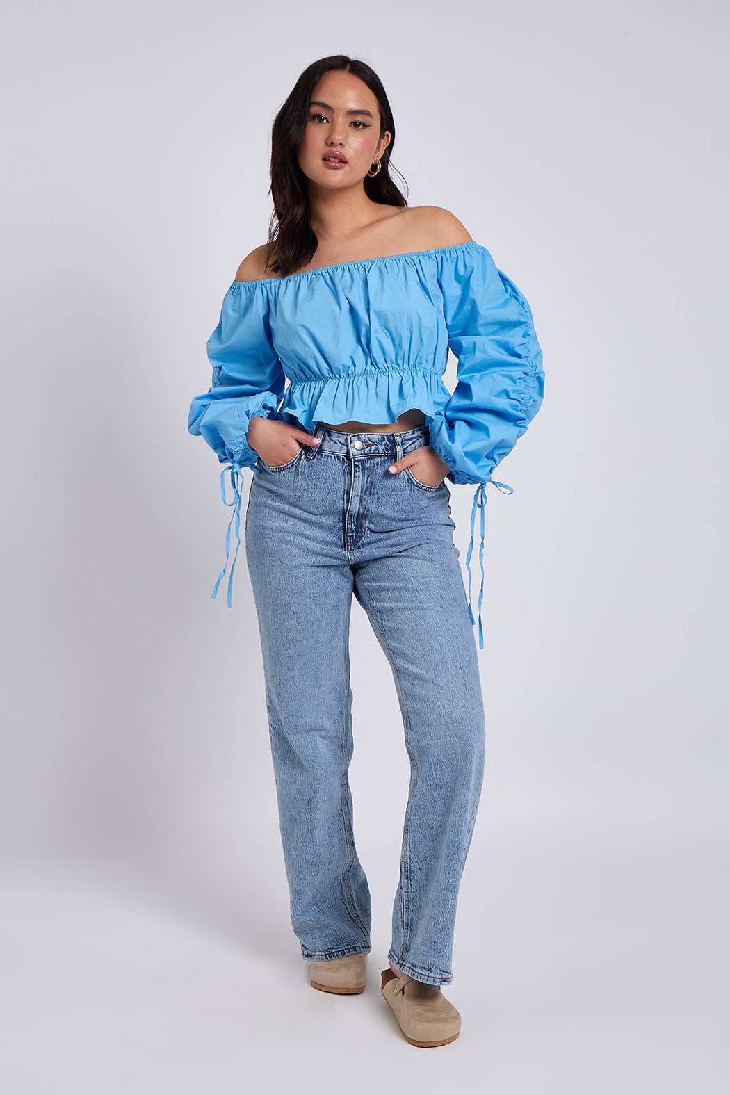 Drawstring Edge Sleeve Bardot