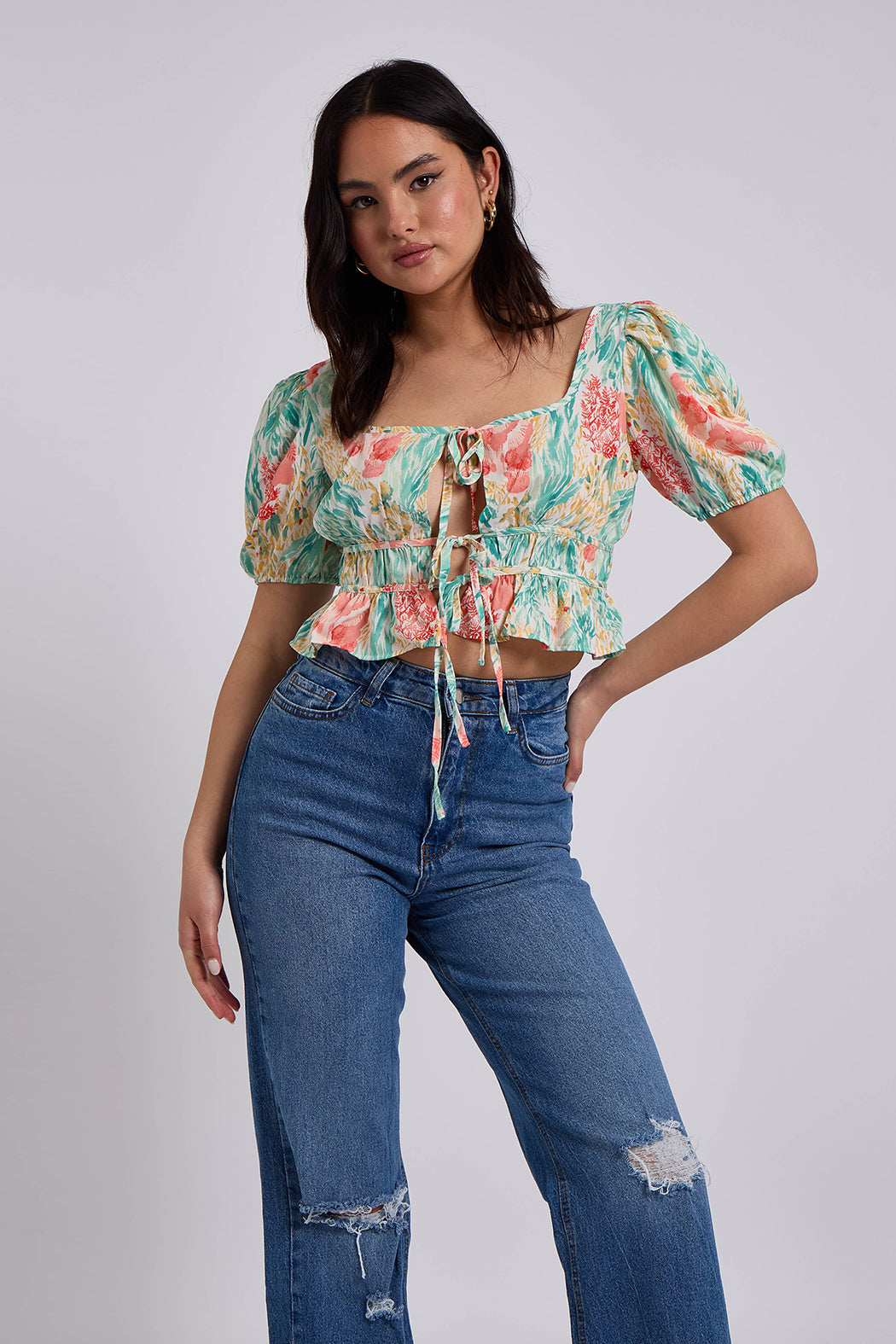 Mali Tie Front Square Neck Top