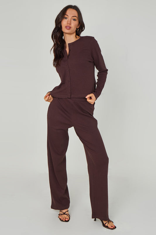 Chocolate Long Sleeved Button Front Top