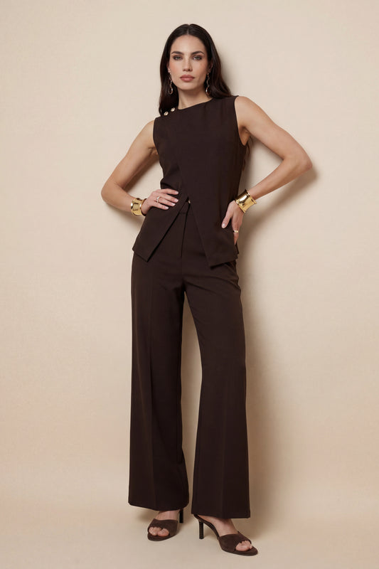 Cross Over Waistcoat Chocolate