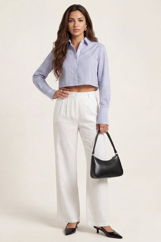 Linen Blend Wide Leg Trouser