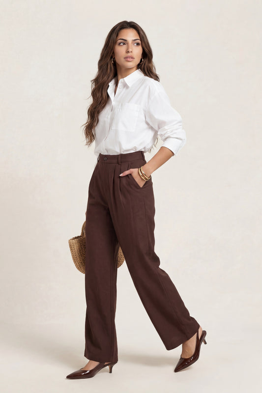 Linen Blend Wide Leg Trouser