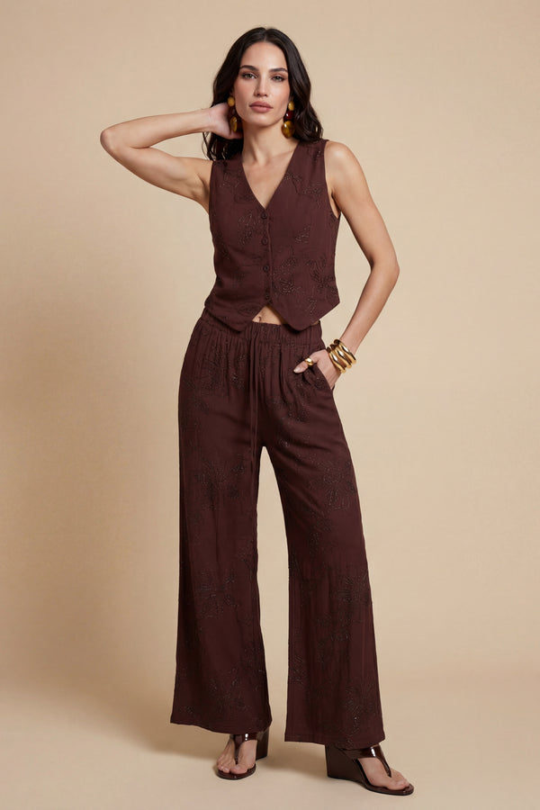 Metallic Wide Leg Trouser Chocolate