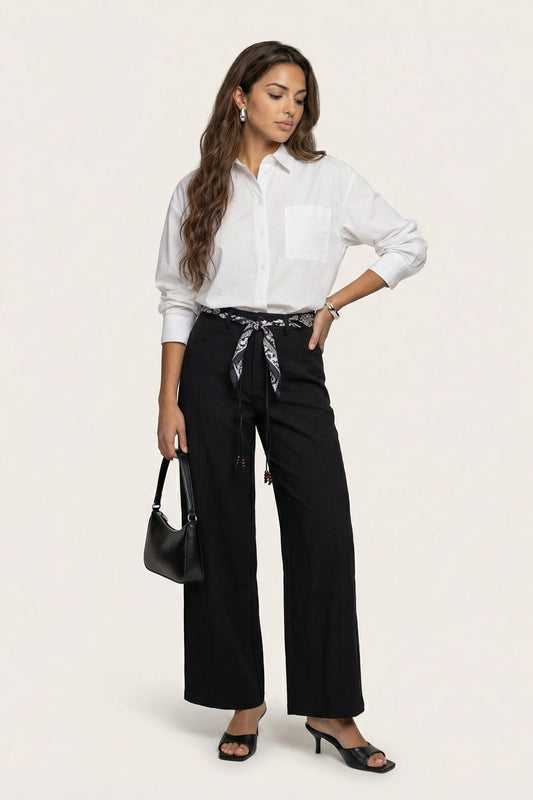 Belted Barrel Leg Trouser Black