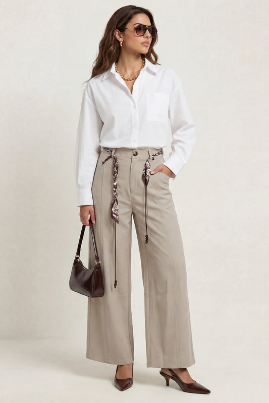 Belted Barrel Leg Trouser Grey