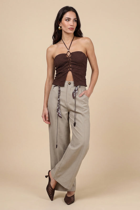 Belted Barrel Leg Trouser Grey