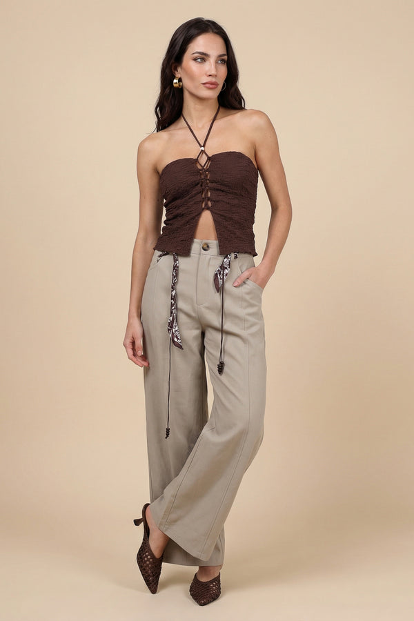Belted Barrel Leg Trouser Grey