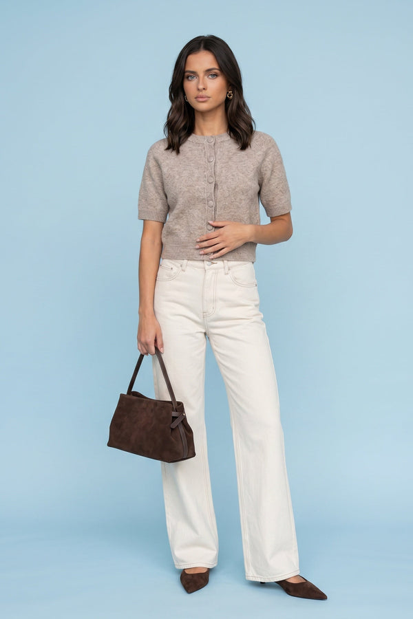Wool Blend Short Sleeved Cardigan Tuape