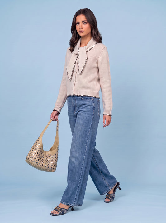 Wool Blend Contrast Cardigan