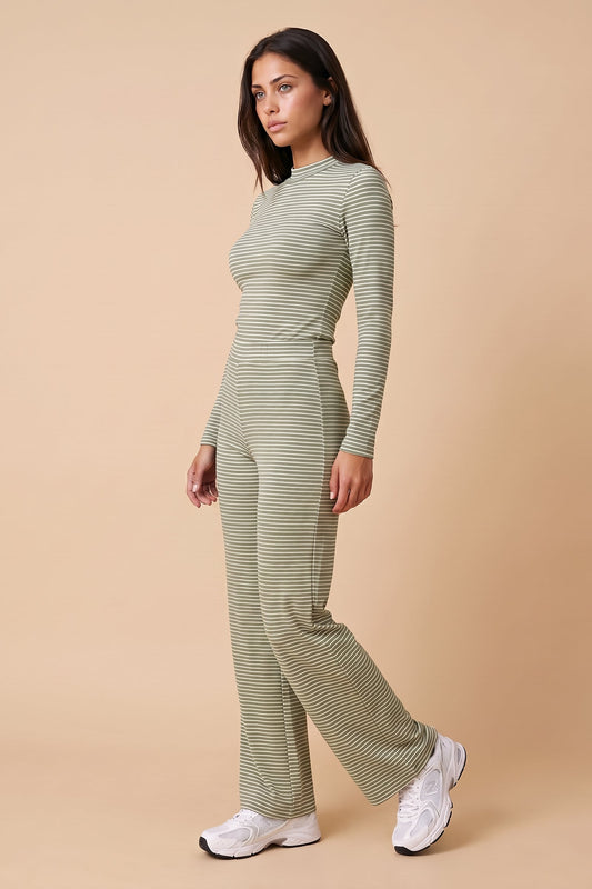 Ribbed Stripe Wide Leg Trouser