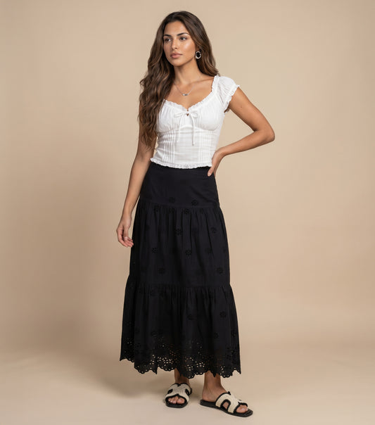 Broderie Maxi Skirt Black