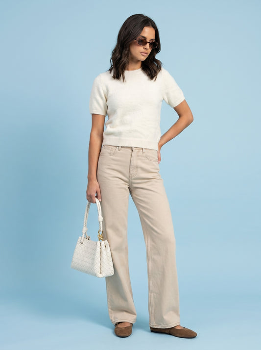 Wool Blend Short Sleeved Cardigan Cream