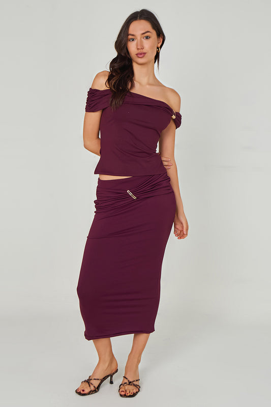 Gold Trim Midi Skirt