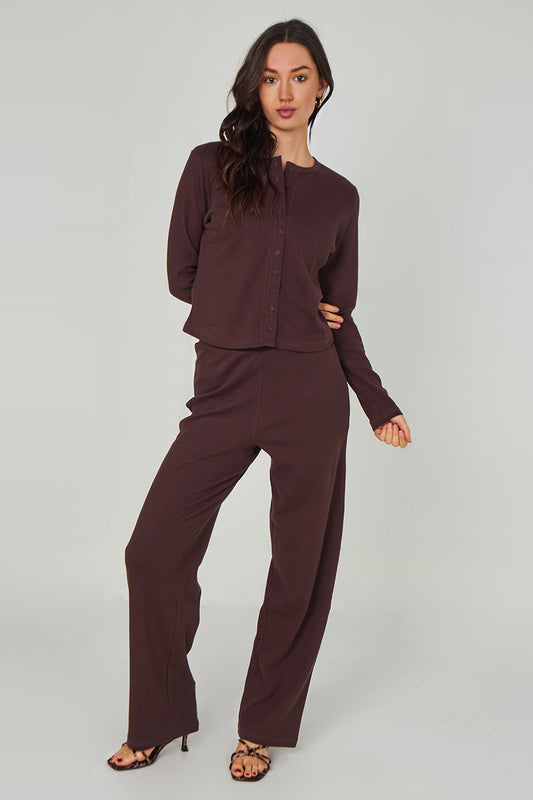 Chocolate Ribbed Wide Leg Trouser