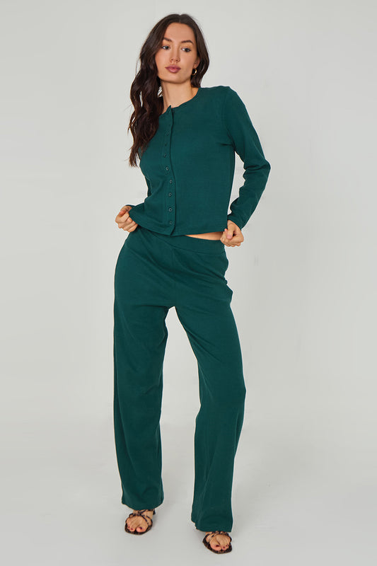 Green Long Sleeved Button Front Top