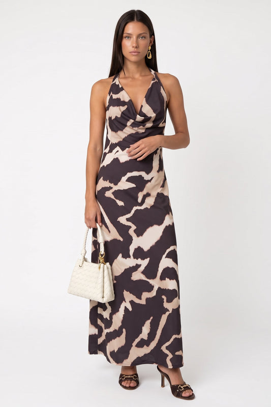 Tort Halter Cowl Maxi Dress