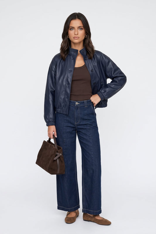 PU Oversized Jacket Navy