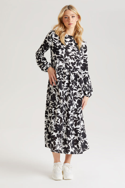 Black Stencil Floral Smock