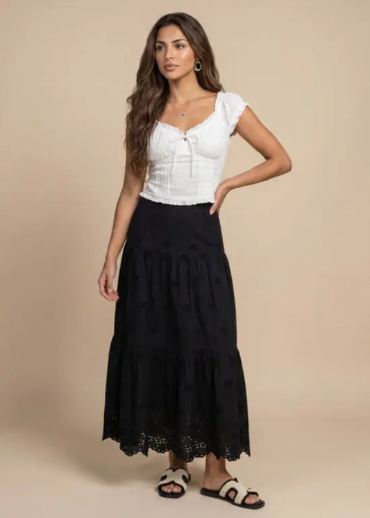 Broderie Maxi Skirt Black