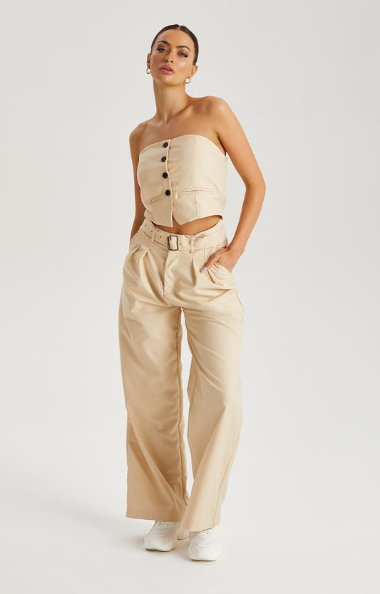 Belted Wide Leg Tailored Trouser
