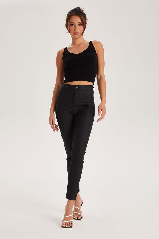 Black Leather-Look High Waist Skinny Disco Jean