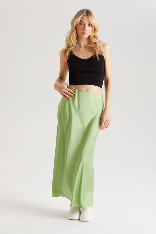 Lime Satin Maxi Skirt