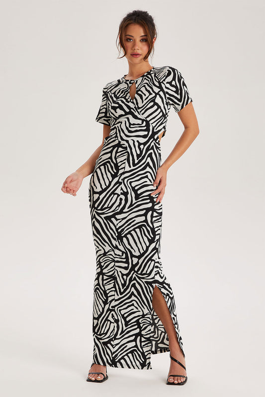 Printed Twist Front Midi Dress