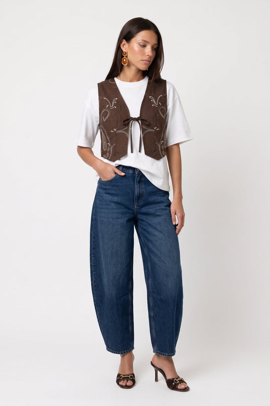 Embroiderd Faux Suede Waistcoat