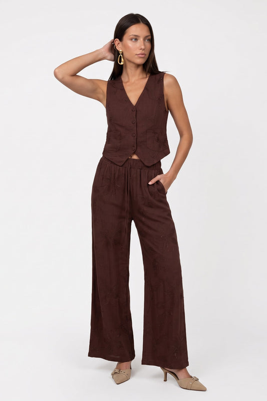 Metallic Wide Leg Trouser Chocolate