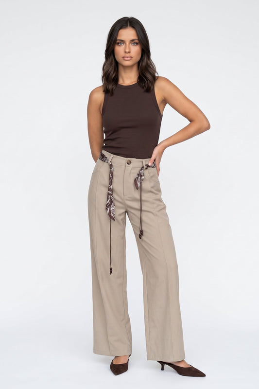 Belted Barrel Leg Trouser Grey