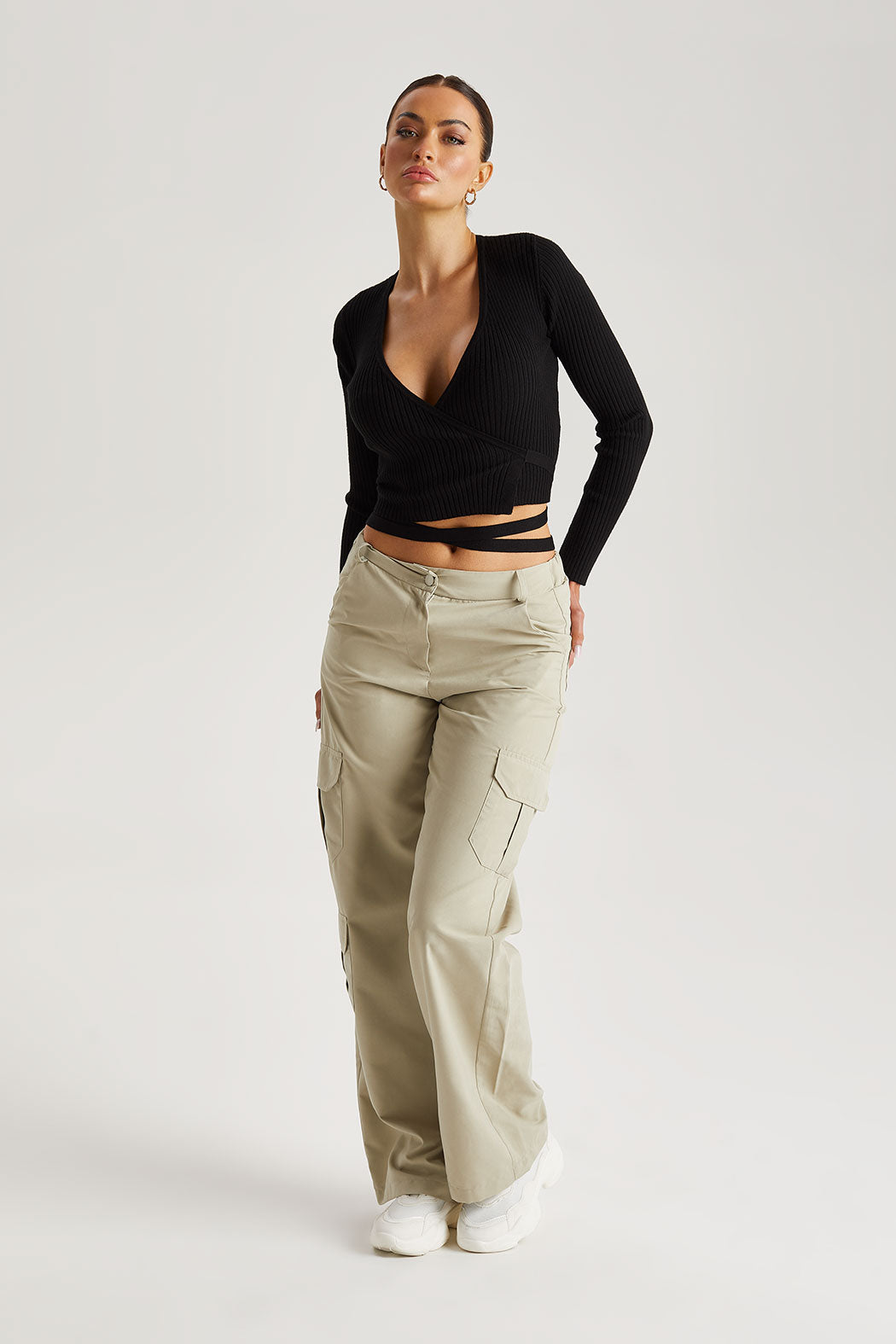 Stone Formal Wide Leg Cargo Trouser – Urban Bliss