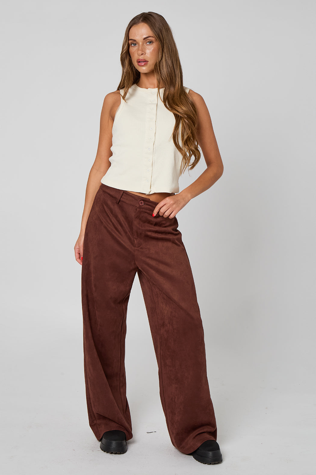 Faux Suede Wide Leg Trouser