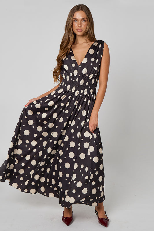 Spot Elasticated Waist Maxi Dress