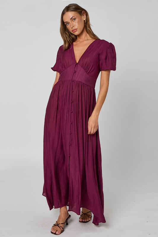 Burgundy Button Front Maxi Dress