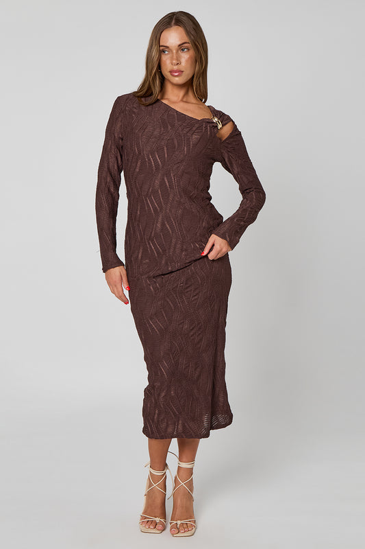 Textured Cut Out Trim Midi Dress