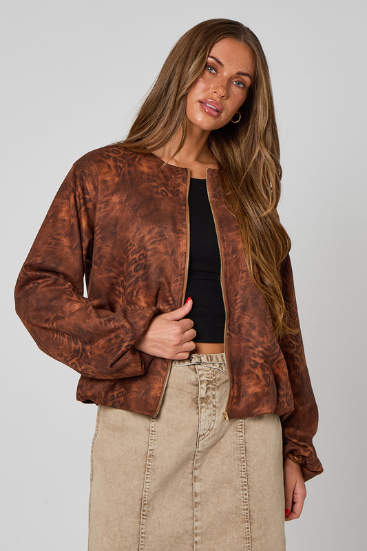 Animal Suede Bubble Hem Jacket