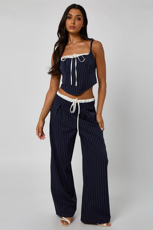 Pinstripe Double Waistband Low Rise Trouser
