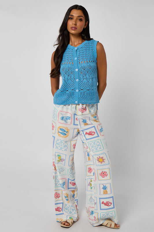 Postcard Linen-Look Elasticated Wide Leg Trouser