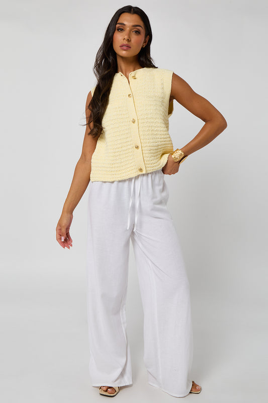 White Linen-Look Elasticated Wide Leg Trouser