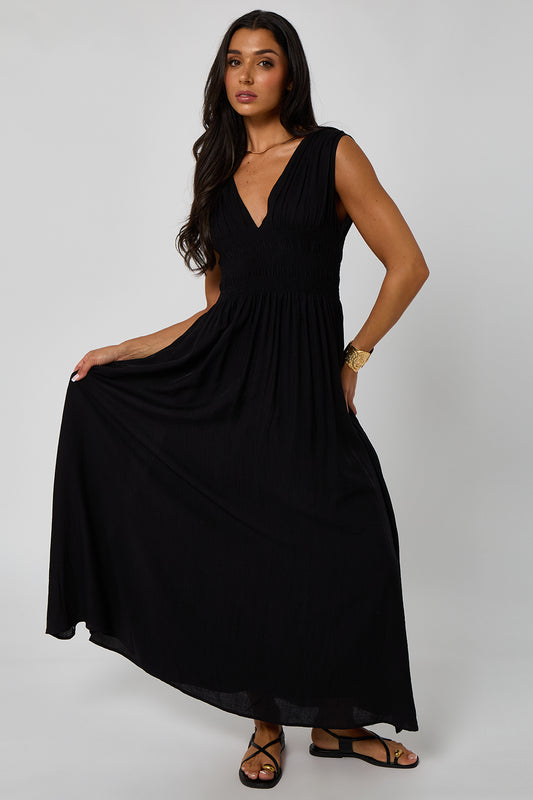 Black Maxi Dress with Elasticated Waist