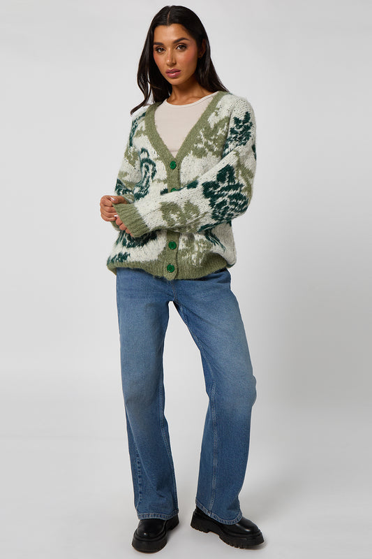 Green Floral chunky cardigan