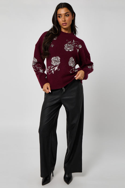Floral Sequin Embroidery Jumper