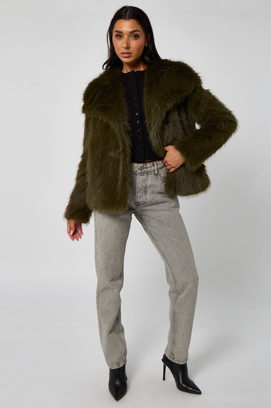 Khaki Faux Fur Jacket