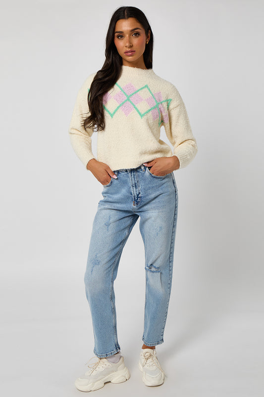Bouclé argyle jumper