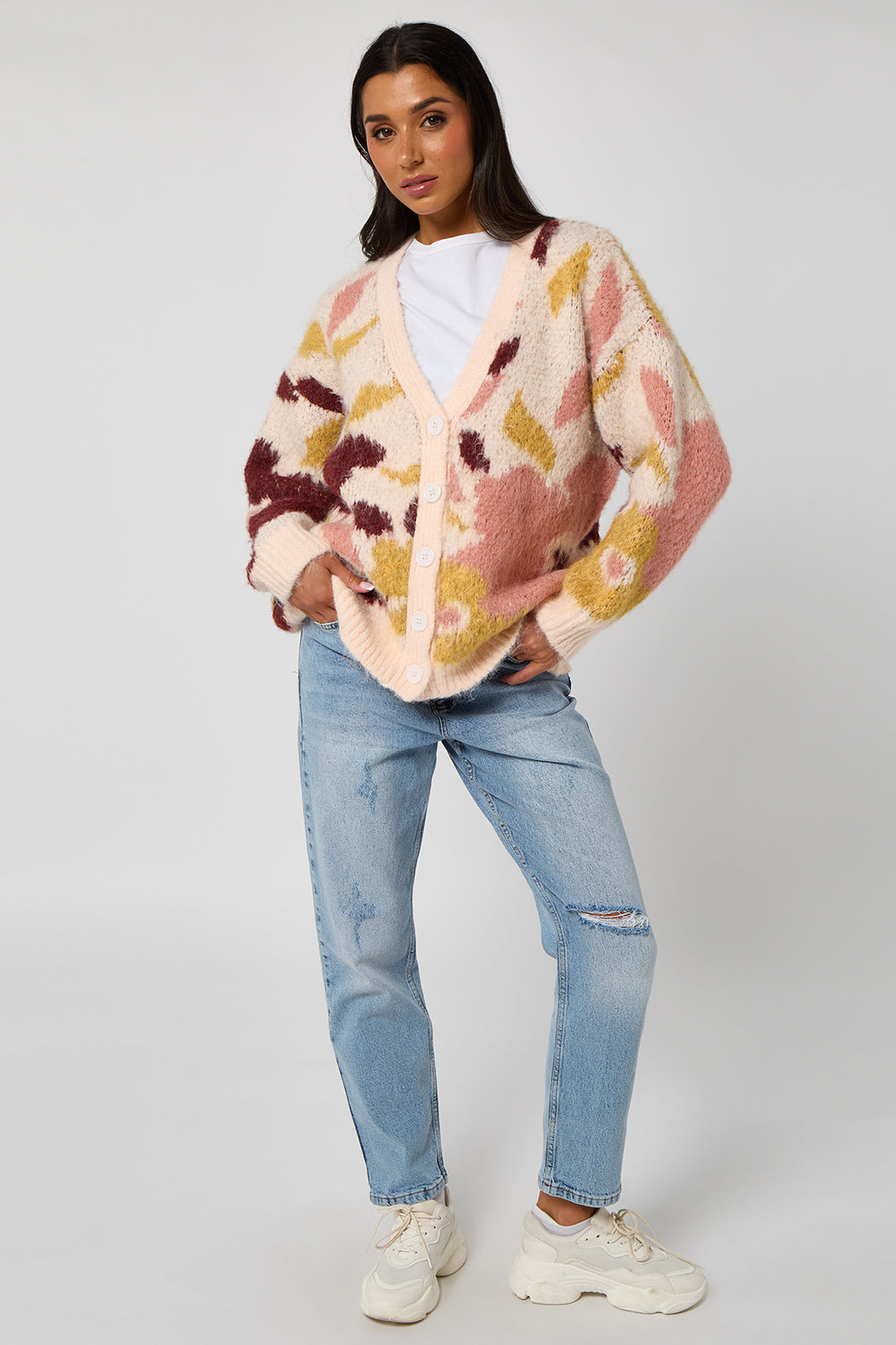 Wool Blend Floral Cardigan