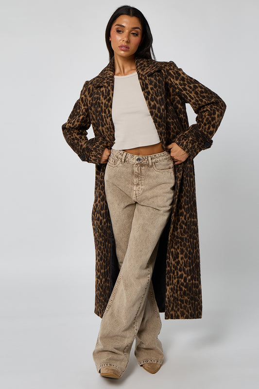Leopard Faux Wool Formal Coat