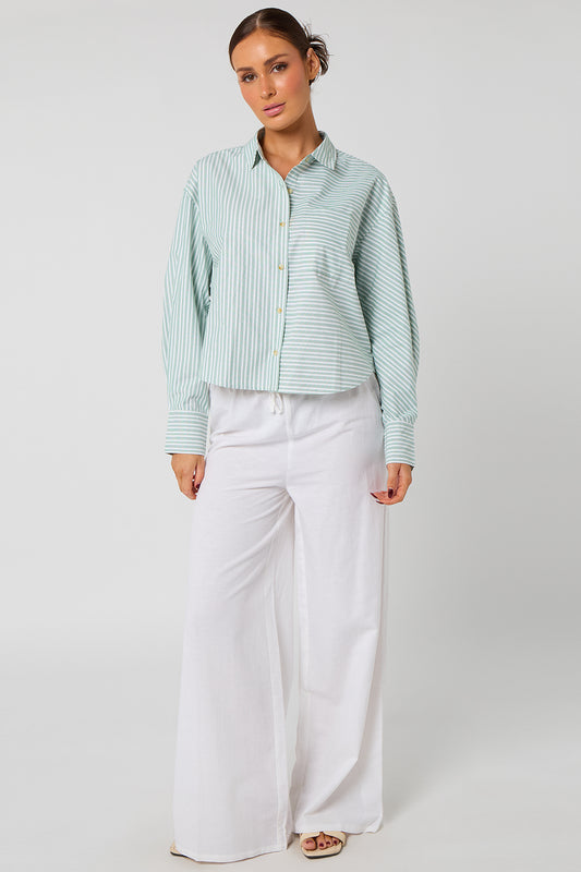 Green Pinstripe Cropped Shirt